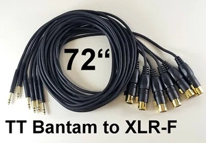 6 NEW 72" Gold TT BANTAM to XLR-F Female Black Patch Cables 6 Foot Quad Core - Picture 1 of 6