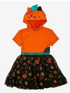 GIRLS SQUISHMALLOWS ORANGE KITTY PUMPKIN DRESS WITH HOOD- NWT- XL(14-16) - Picture 1 of 9