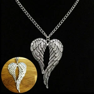 Chain Necklace Sweater Chain Angel Wing Pendant Silver Plated Beautiful Guardian - Picture 1 of 12