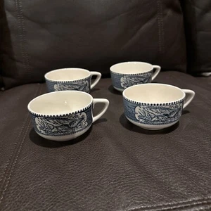 CURRIER & IVES Royal China Blue and White Tea Cup set of 4 - Picture 1 of 6
