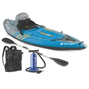 Kayak inflable portátil para una persona bomba de remo para canoa agarrar y llevar hermética - Imagen 1 de 11