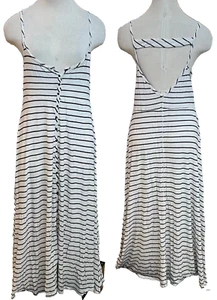 Free People Women's FP BEACH Maxi Dress WHITE STRIPE PULLOVER BUTTON FRONT SZ L - Picture 1 of 8