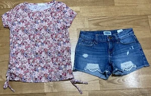 Girls Gap & Old Navy Outfit Size 8  - Gray Top w/White Sleeves w/Fleece Leggings - Picture 1 of 7