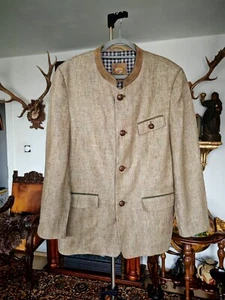 Herren Trachtenjacke 50 Meindl Leinen Leder Sakko Janker - Bild 1 von 11