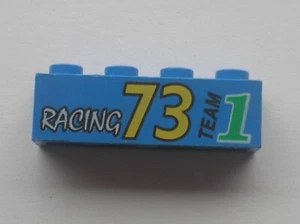 LEGO Blue Brick 1 x 4 with Racing 73 Pattern Ref 3010pb015 Set 6424 Rig Racers - Picture 1 of 1