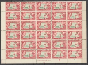JAMAICA GEORGE VI 1952 VICTORY 3d. SCARLET & GREEN SG126c SHEET x60 PLATES 6 4 - Picture 1 of 4