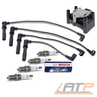 ZÜNDSPULE +ZÜNDKABEL + 4x BOSCH ZÜNDKERZE FÜR AUDI SEAT SKODA VW GOLF 4 POLO 1.4 - Bild 1 von 4