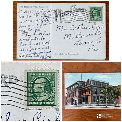 US Stamp 1 Cent Franklin Bluish Green Flag Cancel 1911 Elks Home Postcard - Image 1 of 4