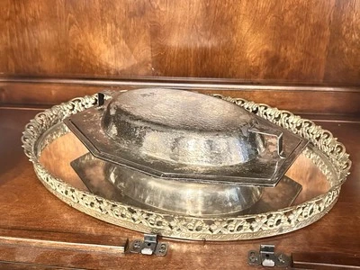 Bandeja para servir octogonal vintage Sheffield plateada EPNS WMMTS con tapa Foto 1 de 4