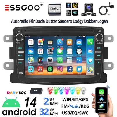 Für Renault Dacia Duster Dokker Autoradio DAB+ Android 14 Carplay Navi WIFI +Kam - Bild 1 von 4