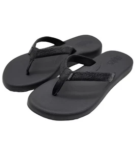 🩴 Flojos Damen-Flip-Flop SCHWARZ handgemachte Blattprägung Größe 6 neu mit Etikett - Bild 1 von 10