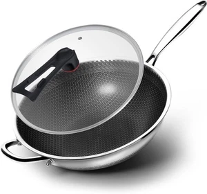 WANGYUANJI 12.6" Hybrid Stainless Steel Wok with Lid – Induction Safe - NIB - Picture 1 of 9