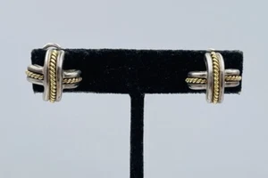 Tiffany & Co. Authentic Sterling Silver & 18k Yellow Gold X Omega Clip Earrings - Picture 1 of 6
