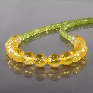 Naturale Citrino & Peridoto 8eaded Catena 925 Argento 18 " Filo Fatto Collana - Foto 1 di 5