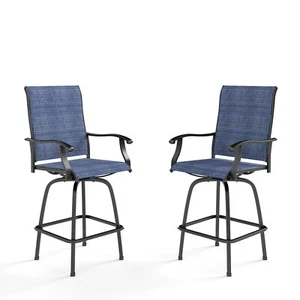 Outdoor Swivel Bar Stools Set of 2 Bar Height Patio Chairs Furniture Porch Blue - Picture 1 of 9