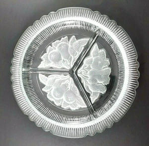 Vintage Handmade Imperial Glass 8.25" Divided Relish / Candy Dish Frosted Fruit - Picture 1 of 8