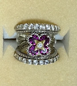 BARBARA BIXBY RHODOLITE GARNET RING FLOWER SIZE 5 SPLIT DESIGN White topaz NEW - Picture 1 of 9