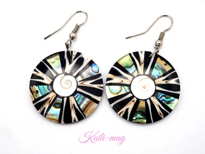 Mother of Pearl Abalone Shiva Shell Pendant Earrings - Picture 1 of 4