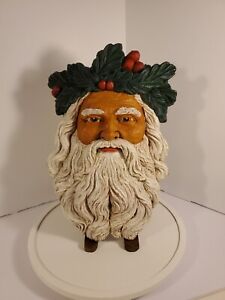 Vintage Santa Father Christmas Head Wall Hanging Decoration Holly Plaque Plastic