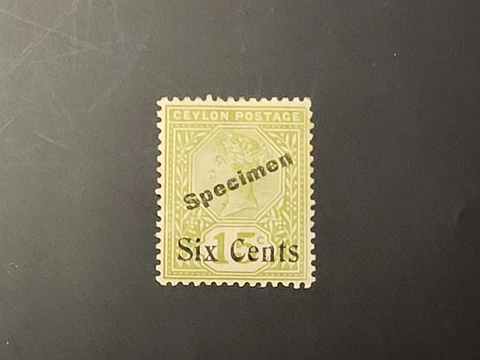 CEYLON Sri Lanka QUEEN VICTORIA QV SPECIMEN STAMP 6 CENTS OVERPRINTED MINT Cover