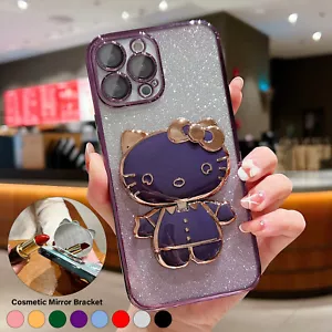 Kitty Bling Glitzer Spiegel Ständer Hülle für iPhone 15 14 Pro Max 13 12 11 XS XR 87 - Bild 1 von 37