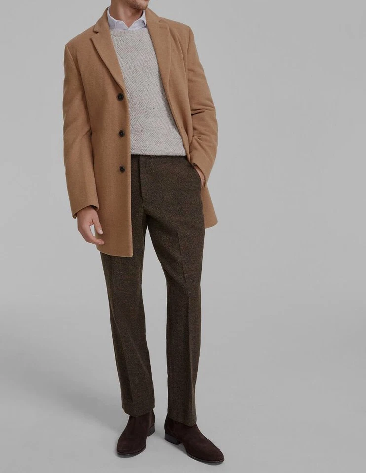 Calvin Klein Men's Beige Wool Blend X Slim-Fit Overcoat Jacket Size 44L - Image 1 of 1