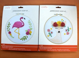 Lot of 2 NEW Crafts Embroidery Hoop Kit(s) 8" Flamingo & Deer, All-Inclusive Set - Picture 1 of 8
