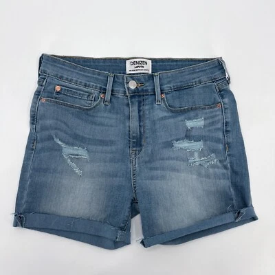 Pantalones Cortos Levi's Denizen Mujer 29 Denim Azul Elastizado Dobladillo Crudo Desgastado Rasgado Foto 1 de 4