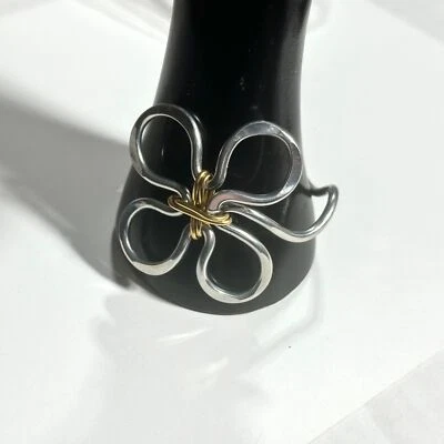 Open Petal 4 Leaf Clover Shamrock Bracelet Fairycore Silver & Gold Tone Aluminum - Image 1 of 4
