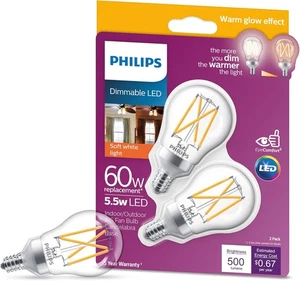 Philips LED Clear Dimmable, Warm Glow Effect A15 Light Bulb - Pack of 2 - Picture 1 of 9