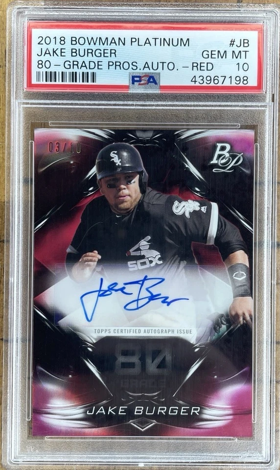 2018 Bowman Platinum Jake Burger 80 Grade Prospect Auto /10 ***PSA 10 POP 1*** - Image 1 of 2