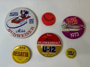 Lote De 6 Botones Pinback Vintage BUDWEISER U-25 REGATTA 1969-1975 -A6 - Imagen 1 de 2