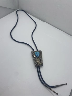 CORBATA BOLO PLATA ESTERLINA Turquesa firmada F^G F G Hermosa Cuero Negra Foto 1 de 4