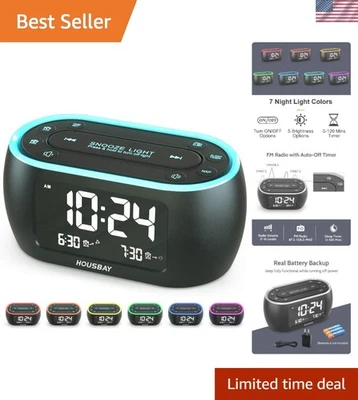 Radio Reloj Despertador Pequeño Brillante con Luz Nocturna de 7 Colores y Doble Alarma - USB Cargado Foto 1 de 4