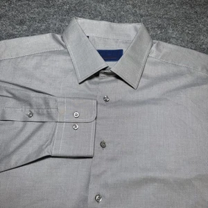 David Donahue Dress Shirt Mens 18.5 34/35 Gray Micro Check Long Sleeve Button Up - Picture 1 of 13