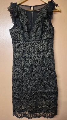 Mint Velvet Lace Dress Black Gold Frill Silk Cotton Sleeveless Size 10 - Image 1 of 4