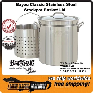 Bayou Classic 24 Quart 20 Gauge Stainless Steel Stockpot Lid Basket 1124 - Picture 1 of 4