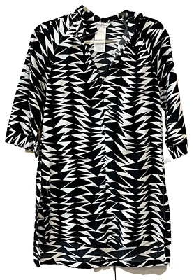 MAX MARA Túnica Larga Negro Blanco Algodón Estampado Geométrico VESTIDO ITALIA Alto Bajo Talla S Foto 1 de 4