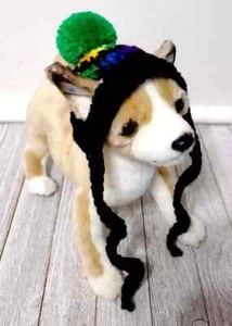 handmade crochet pet hat dog cat pom pom xs small breed rainbow green USA - Picture 1 of 3