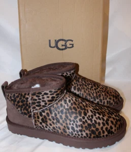 UGG WOMEN'S LEOPARD ULTRA MINI SUEDE SHEARLING LINED BOOTS BROWN SZ 11 NEW - Picture 1 of 6
