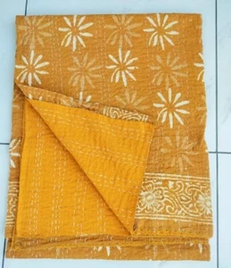 Indian Cotton Kantha King Size Hand Block Print Handmade Quilt Bedspread Blanket - Picture 1 of 1