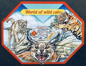 SOLOMON ISLANDS WORLD OF WILD CATS STAMPS MNH 2014 SNOW LEOPARD ANIMALS WILDLIFE - Picture 1 of 1