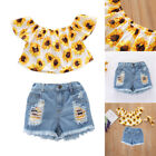 3PCS Toddler Kids Baby Girl Sunflower Crop Tops Denim Shorts Outfits Sunsuit Set