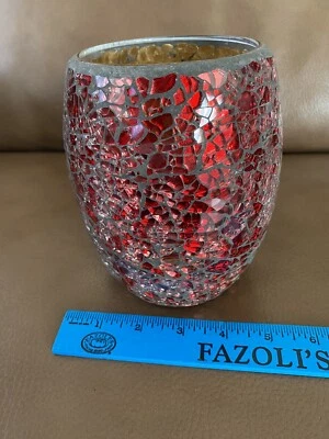 Red Mosaic Crackle Glass Vase ~ 6” X 4.5” ~ Home Decor - Image 1 of 4