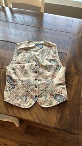 Liz Claiborne Vest Vintage Lizwear Tan Size S Paisley Print Cottagecore - Picture 1 of 5