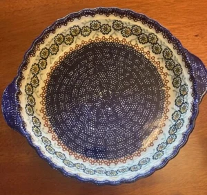 Manici da forno rotondi 10 pollici ceramica dalla Polonia dipinti a mano fiori rossi blu - Foto 1 di 10