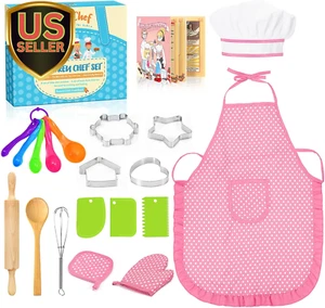 Kids Apron Kitchen Toys 20Pcs: Educational Toys Cooking Baking Set with Cookb... - Picture 1 of 1