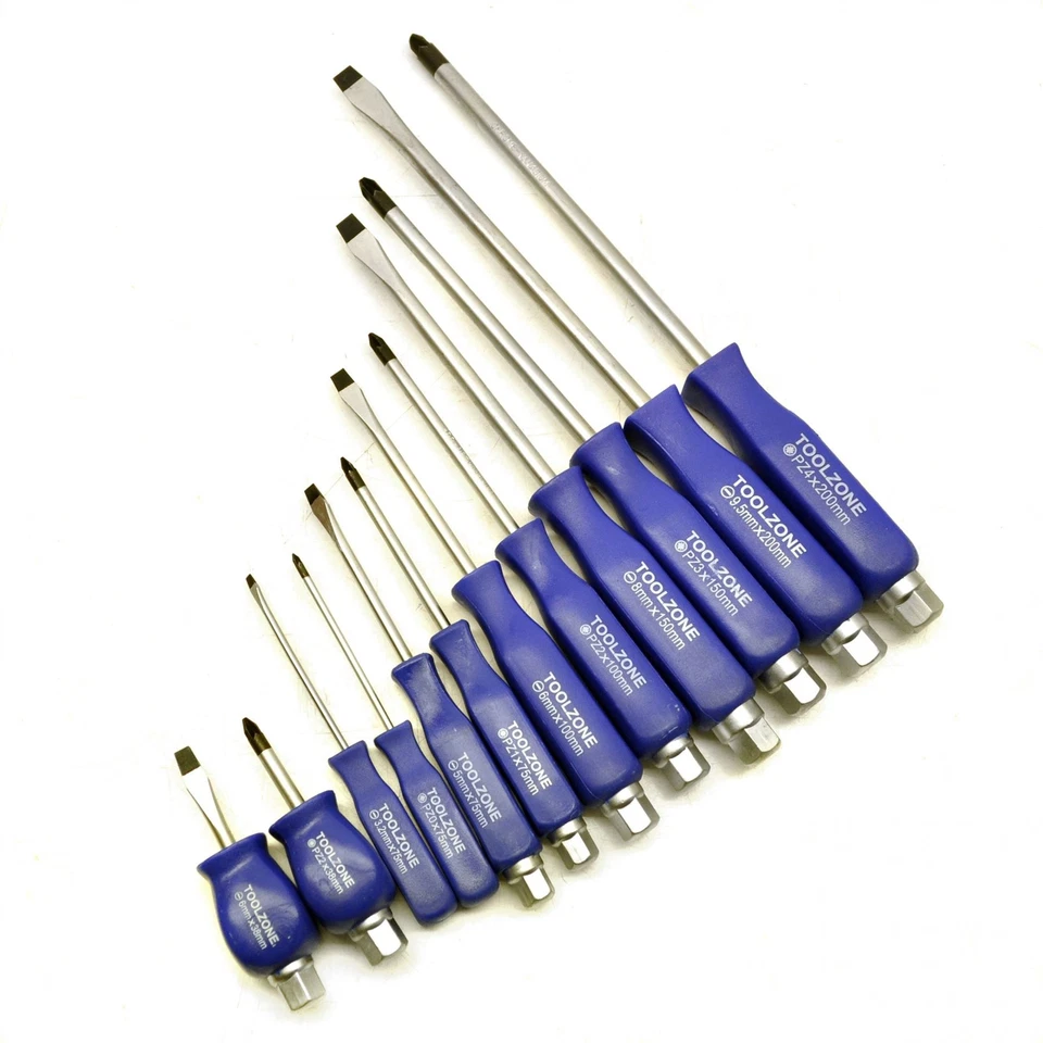 Heavy Duty Engineers Screwdriver Set 12pc Pozi Flat  Head TE010 - image 1 of 1