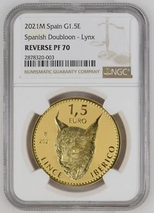 2021-M NGC Spain 1.5 Gold coin Spanish Doubloon Lynx Reverse Proof PF70 TOP POP - Picture 1 of 2
