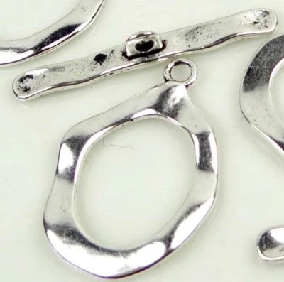  4 Hammered Antique Silver Pewter Oval Toggle  - Image 1 of 2
